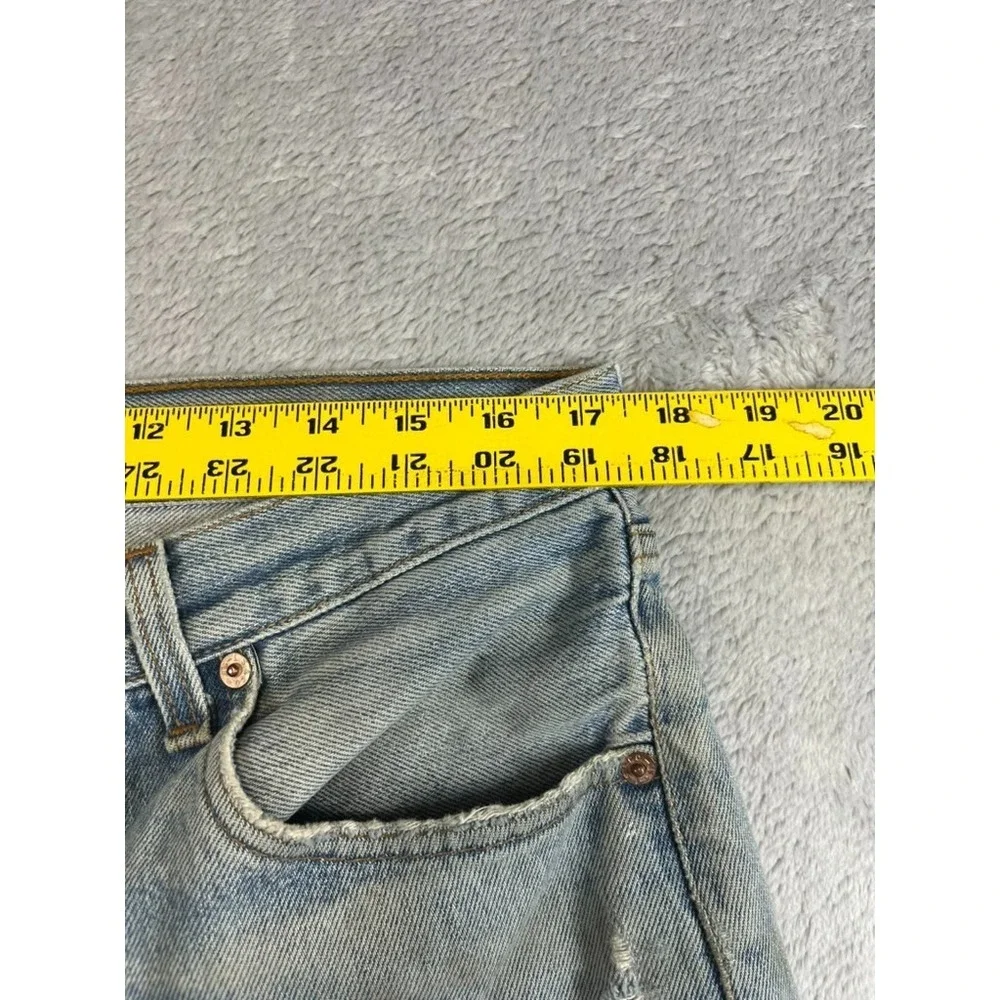 VTG Levis 501 Button Fly Red Tag Distressed Men 38x34 Light Washer Biker Style - Picture 9 of 15